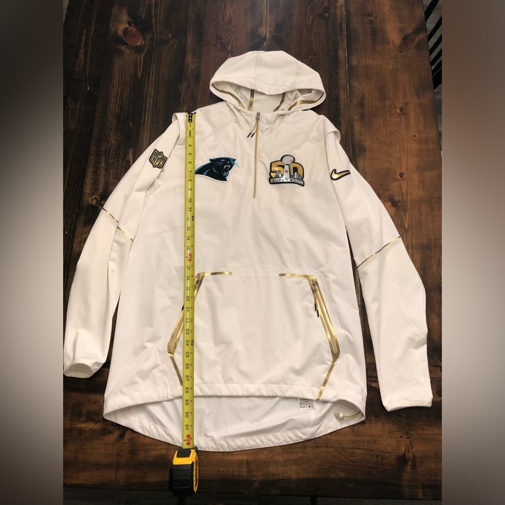 Nike Carolina Panthers White Sweatshirt / Hoodie Mens Large Super Bowl 50